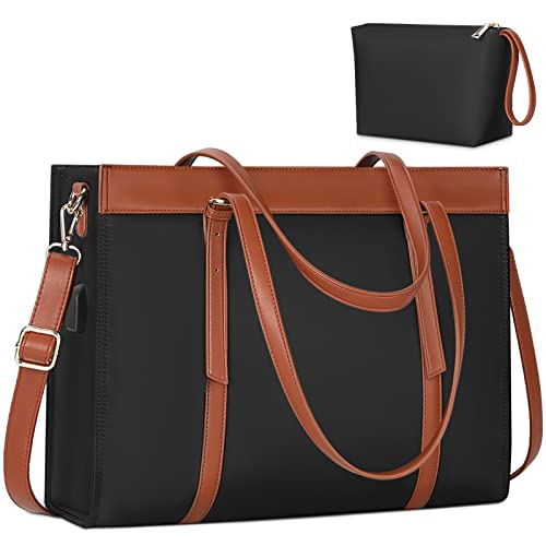 KTMOUW Shopper Damen Groß 15.6 Zoll Wasserdicht Handtasche Laptoptasche Business Schule Laptop Umhängetasche mit USB-Ladeanschluss Schwarze von KTMOUW