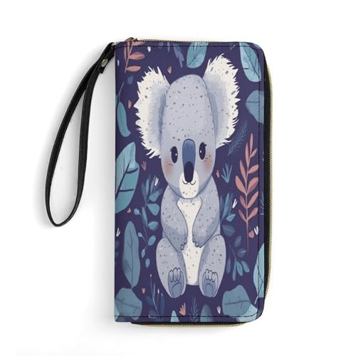 Damen-Geldbörse mit schönem Koala-Aufdruck, langer Reißverschluss, Leder, geeignet für Arbeit und den täglichen Gebrauch, Hübsches Koala, 7.8*4.1 in von KTNML