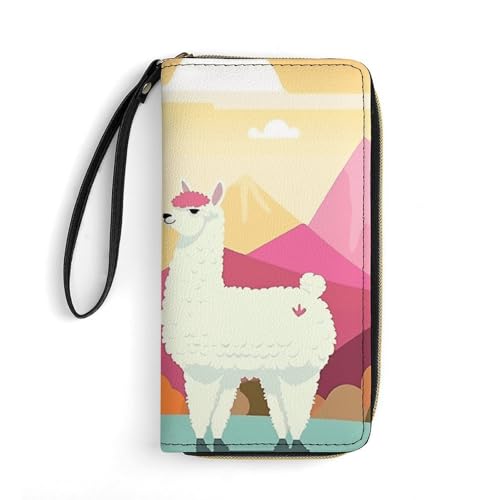 KTNML Damen-Geldbörse, Alpakas in Love in The Mountains, bedruckt, Handgelenk, langer Reißverschluss, Reise-Ledergeldbörse, geeignet für Arbeit und den täglichen Gebrauch, Alpakas in Love in the von KTNML