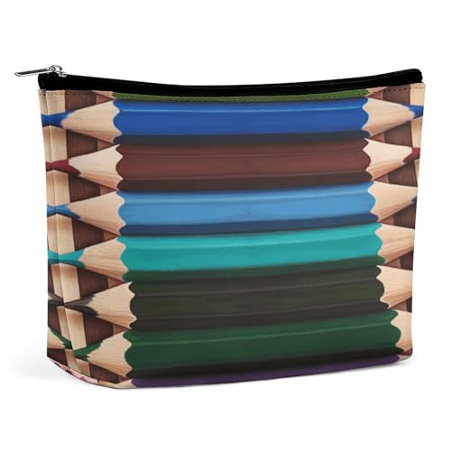 KTNML Tragbare Kosmetiktasche mit Reißverschluss, Buntstifte, bedruckte Aufbewahrung, Make-up-Tasche, leicht zu transportieren, Reise-Kosmetiktasche für Damen, Buntstifte, 17,3 x 15 cm, Buntstifte, von KTNML