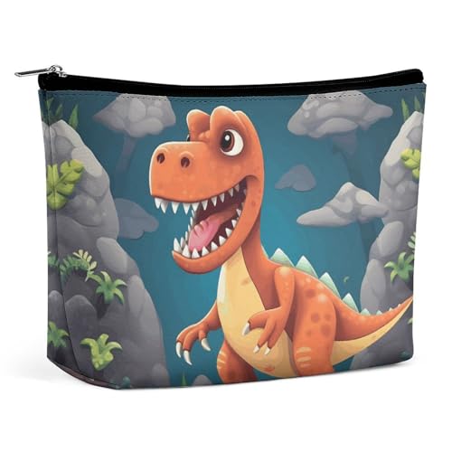 KTNML Tragbare Kosmetiktasche mit Reißverschluss, Cartoon-Dinosaurier, bedruckt, Aufbewahrung, Make-up-Tasche, leicht zu transportieren, Reise-Kosmetiktasche für Damen, Cartoon-Dinosaurier, 17,3 x 15 von KTNML