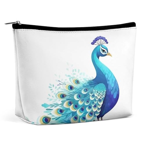 KTNML Tragbare Kosmetiktasche mit Reißverschluss, Cartoon-blauer Pfau, bedruckt, Aufbewahrung, Make-up-Tasche, leicht zu transportieren, Reise-Kosmetiktasche für Damen, Cartoon-blauer Pfau, 17,3 x 15 KTNML Tragbare Kosmetiktasche mit Reißverschluss, Cartoon-blauer Pfau, bedruckt, Aufbewahrung, Make-up-Tasche, leicht zu transportieren, Reise-Kosmetiktasche für Damen, Cartoon-blauer Pfau, 17,3 x 15 von KTNML