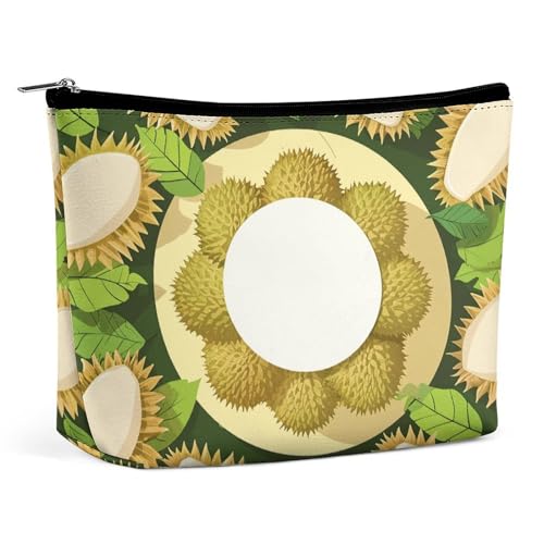 KTNML Tragbare Kosmetiktasche mit Reißverschluss, Durian-Obstmuster, bedruckte Aufbewahrung, Make-up-Tasche, leicht zu transportieren, Reise-Kosmetiktasche für Damen, Durian-Obstmuster, 17,3 x 15 cm, von KTNML