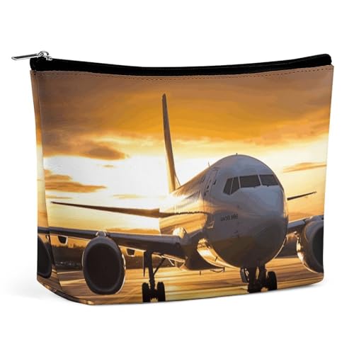 KTNML Tragbare Kosmetiktasche mit Reißverschluss, Flugzeug im Abendlicht, bedruckte Aufbewahrung, Make-up-Tasche, leicht zu transportieren, Reise-Kosmetiktasche für Frauen, Flugzeug im Abendlicht, von KTNML