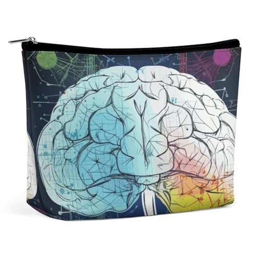 KTNML Tragbare Kosmetiktasche mit Reißverschluss, Geometrie, Gehirnbild mit Wissenschaft, bedruckt, Aufbewahrung, Make-up-Tasche, leicht zu transportieren, Reise-Kosmetiktasche für Frauen, Geometrie, von KTNML