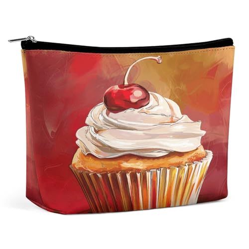 KTNML Tragbare Kosmetiktasche mit Reißverschluss, Kirsche auf der Oberseite, bedruckte Aufbewahrung, Make-up-Tasche, leicht zu transportieren, Reise-Kosmetiktasche für Damen, Kirsche oben, 17,3 x 15 von KTNML