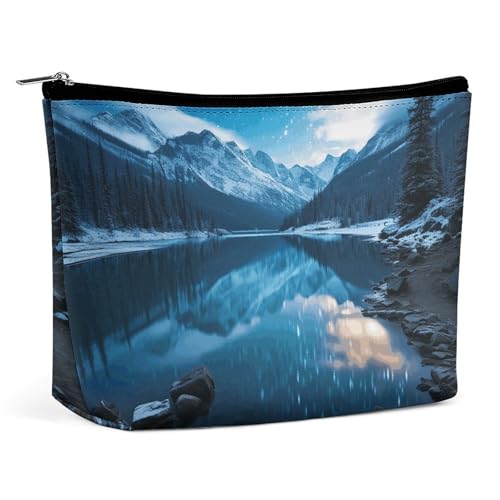KTNML Tragbare Kosmetiktasche mit Reißverschluss, Moränensee in einer sternenklaren Winternacht, bedruckte Aufbewahrungs-Make-up-Tasche, einfach zu transportieren, Reise-Kosmetiktasche für Damen, KTNML Tragbare Kosmetiktasche mit Reißverschluss, Moränensee in einer sternenklaren Winternacht, bedruckte Aufbewahrungs-Make-up-Tasche, einfach zu transportieren, Reise-Kosmetiktasche für Damen, von KTNML