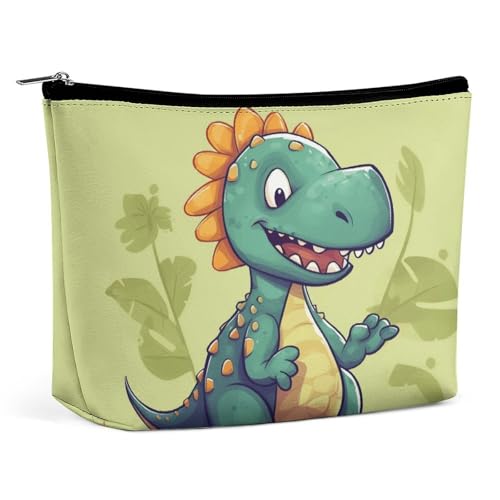 KTNML Tragbare Kosmetiktasche mit Reißverschluss, Motiv: Cartoon-Dinosaurier, bedruckt, einfach zu transportieren, Reise-Kosmetiktasche für Damen, grüner Cartoon-Dinosaurier, 17,3 x 15 cm, Grüner von KTNML