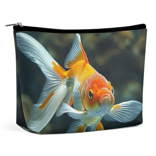 KTNML Tragbare Kosmetiktasche mit Reißverschluss, Motiv: Goldene Fische, Fotos, bedruckte Aufbewahrung, Make-up-Tasche, leicht zu transportieren, Reise-Kosmetiktasche für Frauen, Goldene Fischfotos, von KTNML