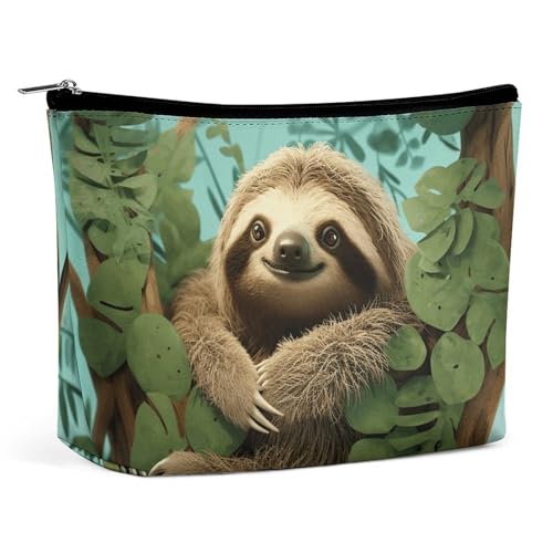 KTNML Tragbare Kosmetiktasche mit Reißverschluss, Motiv: Hug Tree Faultier, bedruckt, Aufbewahrung, Make-up-Tasche, leicht zu transportieren, Reise-Kosmetiktasche für Frauen, Umarmungsbaum-Faultier, von KTNML