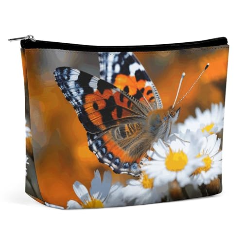 KTNML Tragbare Kosmetiktasche mit Reißverschluss, Motiv: Schmetterling in Blume, bedruckt, Aufbewahrung, Make-up-Tasche, leicht zu transportieren, Reise-Kosmetiktasche für Damen, Schmetterling in KTNML Tragbare Kosmetiktasche mit Reißverschluss, Motiv: Schmetterling in Blume, bedruckt, Aufbewahrung, Make-up-Tasche, leicht zu transportieren, Reise-Kosmetiktasche für Damen, Schmetterling in von KTNML
