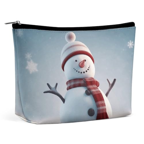 KTNML Tragbare Kosmetiktasche mit Reißverschluss, Motiv: Schneemann, bedruckt, Aufbewahrung, Make-up-Tasche, leicht zu transportieren, Reise-Kosmetiktasche für Damen, Weihnachten, glücklicher von KTNML