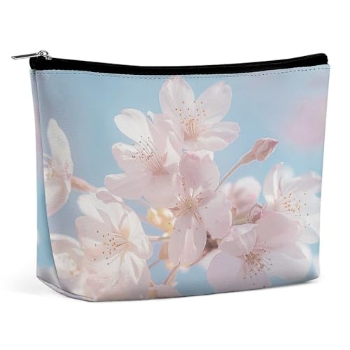 KTNML Tragbare Kosmetiktasche mit Reißverschluss, blühende weiße Blumen, bedruckte Aufbewahrungs-Make-up-Tasche, einfach zu transportieren, Reise-Kosmetiktasche für Damen, blühende weiße Blumen, 17,3 von KTNML