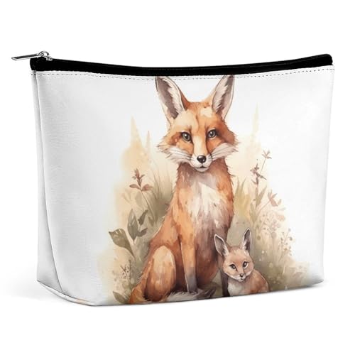 KTNML Tragbare Kosmetiktasche mit Reißverschluss, handgezeichnetes Fuchsmuster, bedruckte Aufbewahrung, Make-up-Tasche, leicht zu transportieren, Reise-Kosmetiktasche für Damen, handgezeichnetes von KTNML