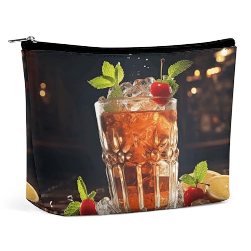 KTNML Tragbare Kosmetiktasche mit Reißverschluss, klassische Cocktail-bedruckte Aufbewahrung, Make-up-Tasche, leicht zu transportieren, Reise-Kosmetiktasche für Damen, klassischer Cocktail, 17,3 x 15 von KTNML