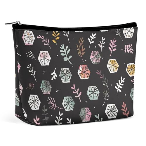 KTNML Tragbare Kosmetiktasche mit Reißverschluss, sechseckiges Blumenmuster, bedruckte Aufbewahrung, Make-up-Tasche, leicht zu transportieren, Reise-Kosmetiktasche für Damen, sechseckiges von KTNML