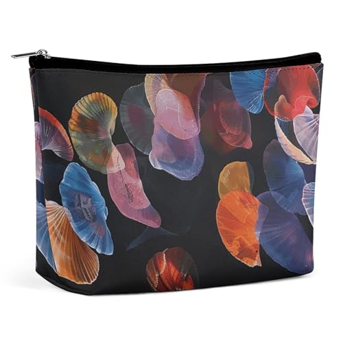 KTNML Tragbare Kosmetiktasche mit Reißverschluss, viele bunte Muscheln, bedruckte Aufbewahrung, Make-up-Tasche, leicht zu transportieren, Reise-Kosmetiktasche für Damen, viele bunte Muscheln, 17,3 x von KTNML