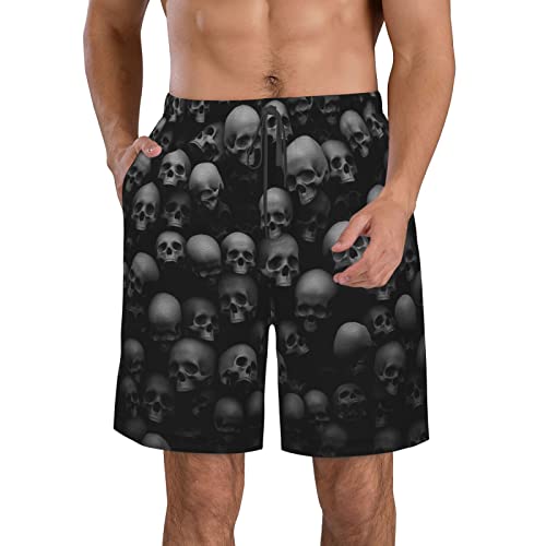 KTQUZCLF Schnell trocknende Strand-Shorts, schwarzer Totenkopf-Kopf, Herren-Badeshorts mit Taschen zum Surfen, Tauchen, siehe abbildung, L/XL von KTQUZCLF