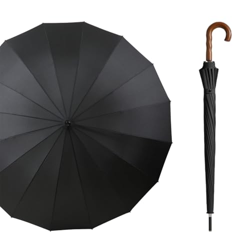 KTREZ Golfschirm 119 cm große Regenschirme 16 Rippen winddicht Automatik offen verstärkter langer Griff Regenschirm, Erhöhung Anti starker Wind gekrümmter Griff gerade schwarz von KTREZ
