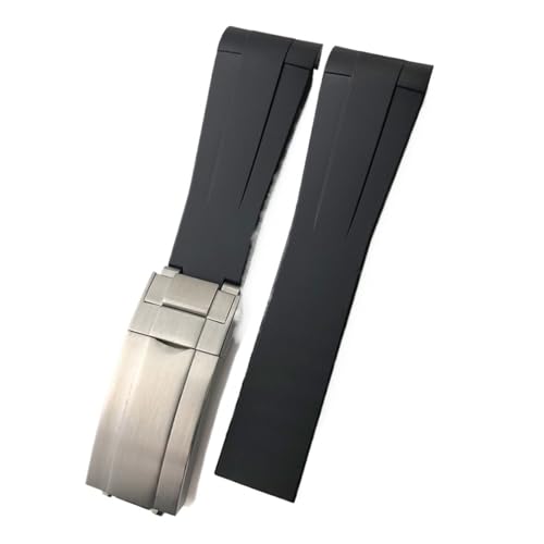 KTRSAVSSA 18 mm 20 mm 19 mm 22 mm 21 mm Gummi-Silikon-Uhrenarmbänder, kompatibel mit Rolex Daytona Explorer GMT Submariner-Uhrenarmband mit Faltschließe(Black,20MM_POLISHED SILVER) von KTRSAVSSA