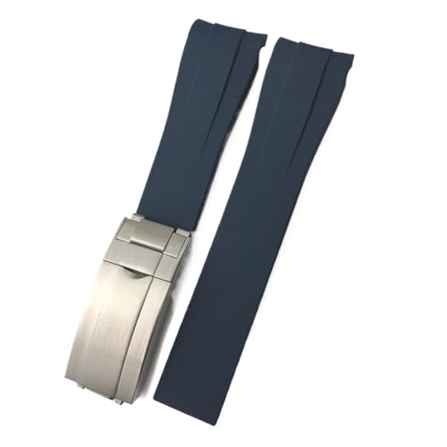 KTRSAVSSA 18 mm 20 mm 19 mm 22 mm 21 mm Gummi-Silikon-Uhrenarmbänder, kompatibel mit Rolex Daytona Explorer GMT Submariner-Uhrenarmband mit Faltschließe(Blue,22MM_POLISHED SILVER) von KTRSAVSSA