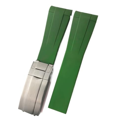 KTRSAVSSA 18 mm 20 mm 19 mm 22 mm 21 mm Gummi-Silikon-Uhrenarmbänder, kompatibel mit Rolex Daytona Explorer GMT Submariner-Uhrenarmband mit Faltschließe(Green,22MM_BLACK BUCKLE) von KTRSAVSSA