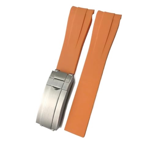KTRSAVSSA 18 mm 20 mm 19 mm 22 mm 21 mm Gummi-Silikon-Uhrenarmbänder, kompatibel mit Rolex Daytona Explorer GMT Submariner-Uhrenarmband mit Faltschließe(Orange,20MM_MATTE SILVER BUCKLE) von KTRSAVSSA