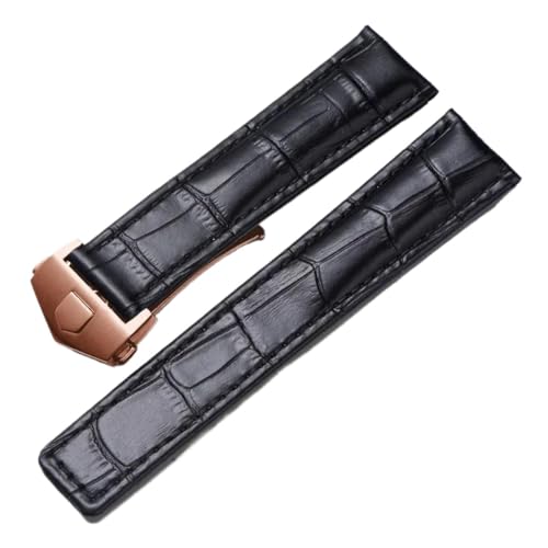 KTRSAVSSA 19 mm 20 mm 22 mm Lederarmband kompatibel mit Tag Heuer Uhr Carrera Monaco Uhrengürtel Schwarz Braun Armband Armbanduhr Armband(Black-rosegold,22mm) von KTRSAVSSA