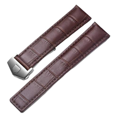 KTRSAVSSA 19 mm 20 mm 22 mm Lederarmband kompatibel mit Tag Heuer Uhr Carrera Monaco Uhrengürtel Schwarz Braun Armband Armbanduhr Armband(Brown-silver,19mm) von KTRSAVSSA