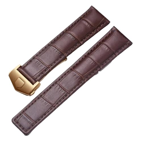 KTRSAVSSA 20 Mm 22 Mm 24 Mm Lederarmband Kompatibel Mit Tag Heuer Watch Carrera Monaco Uhrengürtel Schwarz Braun Armband Armbanduhr Uhrenarmbänder(Brown-gold,24mm) von KTRSAVSSA
