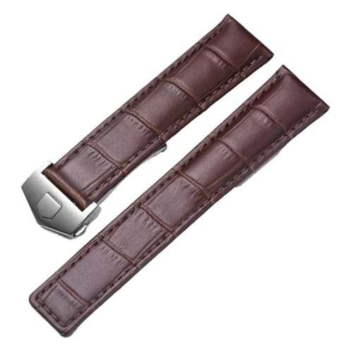 KTRSAVSSA 20 Mm 22 Mm 24 Mm Lederarmband Kompatibel Mit Tag Heuer Watch Carrera Monaco Uhrengürtel Schwarz Braun Armband Armbanduhr Uhrenarmbänder(Brown-silver,24mm) von KTRSAVSSA