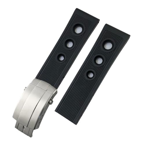 KTRSAVSSA 20 mm 21 mm 22 mm 24 mm Gummi-Faltschließe Silikon-Armband Uhrenarmbänder Kompatibel mit Breitling Navitimer Avenger Uhrenarmband(Blcak silver2,20mm) von KTRSAVSSA