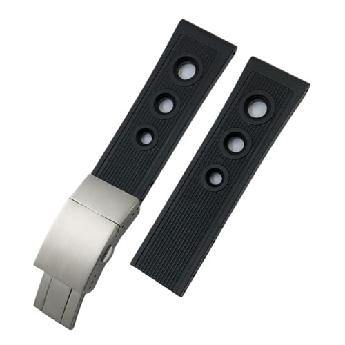 KTRSAVSSA 20 mm 21 mm 22 mm 24 mm Gummi-Faltschließe Silikon-Armband Uhrenarmbänder Kompatibel mit Breitling Navitimer Avenger Uhrenarmband(Blcak silver3,23mm) von KTRSAVSSA