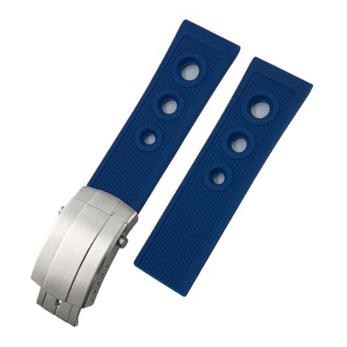 KTRSAVSSA 20 mm 21 mm 22 mm 24 mm Gummi-Faltschließe Silikon-Armband Uhrenarmbänder Kompatibel mit Breitling Navitimer Avenger Uhrenarmband(Blue silver2,23mm) von KTRSAVSSA