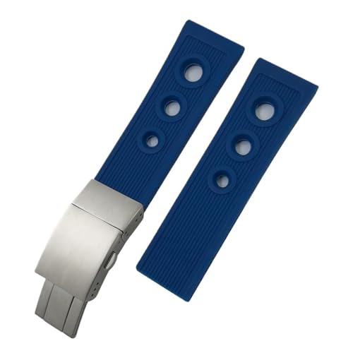 KTRSAVSSA 20 mm 21 mm 22 mm 24 mm Gummi-Faltschließe Silikon-Armband Uhrenarmbänder Kompatibel mit Breitling Navitimer Avenger Uhrenarmband(Blue silver3,22mm) von KTRSAVSSA