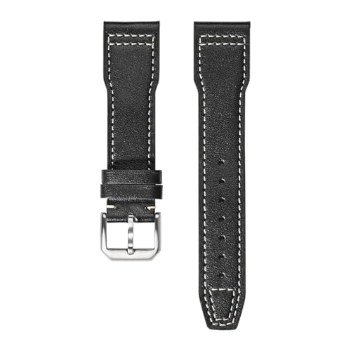KTRSAVSSA 20 mm 21 mm 22 mm Lederarmband kompatibel mit IWC Pilot Little Prince Mark Herren Damen Rindsleder Faltschließe Uhrenarmband Armband Gürtel(Black white 01,22mm) von KTRSAVSSA