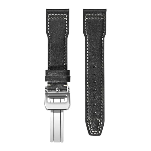 KTRSAVSSA 20 mm 21 mm 22 mm Lederarmband kompatibel mit IWC Pilot Little Prince Mark Herren Damen Rindsleder Faltschließe Uhrenarmband Armband Gürtel(Black white 02,21mm) von KTRSAVSSA