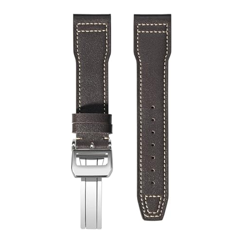 KTRSAVSSA 20 mm 21 mm 22 mm Lederarmband kompatibel mit IWC Pilot Little Prince Mark Herren Damen Rindsleder Faltschließe Uhrenarmband Armband Gürtel(Dark brown white 02,21mm) von KTRSAVSSA