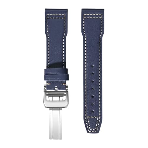 KTRSAVSSA 20 mm 21 mm 22 mm Lederarmband kompatibel mit IWC Pilot Little Prince Mark Herren Damen Rindsleder Faltschließe Uhrenarmband Armband Gürtel(Royal blue white 02,20mm) von KTRSAVSSA