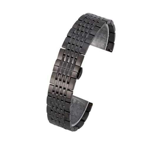 KTRSAVSSA 20 mm Edelstahl-Uhrenarmband, Uhrenarmband, Zubehör, Metall-Schmetterlingsverschluss, neun Perlen, massives Stahlband for Herren und Damen(Black,21mm) von KTRSAVSSA