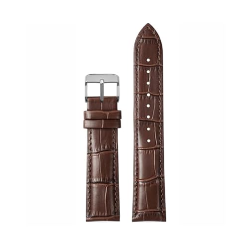 KTRSAVSSA Dunkelblaues Lederarmband, kompatibel mit Citizen, Seiko, Casio, Omega, Armband 14, 16, 18, 19, 20 mm, 21 mm, 22 mm, 23 mm, Herren- und Damenuhrenarmband(Brown silver pin,18mm) von KTRSAVSSA