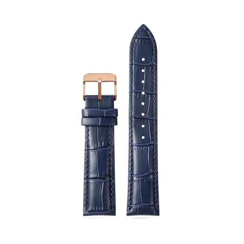 KTRSAVSSA Dunkelblaues Lederarmband, kompatibel mit Citizen, Seiko, Casio, Omega, Armband 14, 16, 18, 19, 20 mm, 21 mm, 22 mm, 23 mm, Herren- und Damenuhrenarmband(Dark blue RG pin,16mm) von KTRSAVSSA