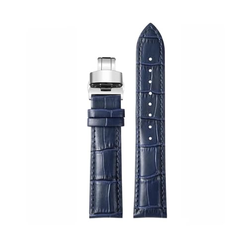 KTRSAVSSA Dunkelblaues Lederarmband, kompatibel mit Citizen, Seiko, Casio, Omega, Armband 14, 16, 18, 19, 20 mm, 21 mm, 22 mm, 23 mm, Herren- und Damenuhrenarmband(Dark blue S Fold,18mm) von KTRSAVSSA