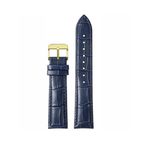 KTRSAVSSA Dunkelblaues Lederarmband, kompatibel mit Citizen, Seiko, Casio, Omega, Armband 14, 16, 18, 19, 20 mm, 21 mm, 22 mm, 23 mm, Herren- und Damenuhrenarmband(Dark blue golden pin,18mm) von KTRSAVSSA