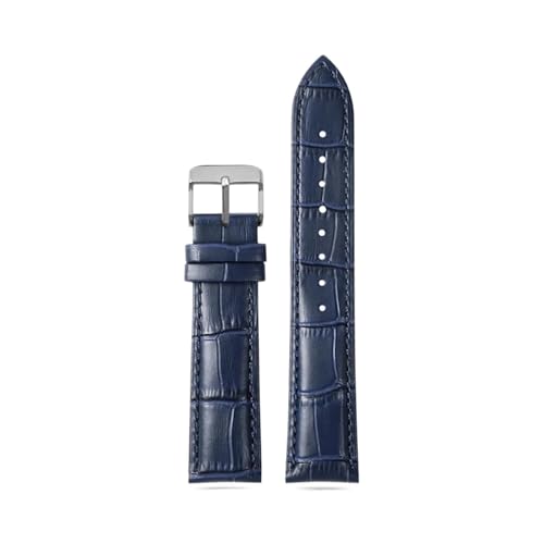 KTRSAVSSA Dunkelblaues Lederarmband, kompatibel mit Citizen, Seiko, Casio, Omega, Armband 14, 16, 18, 19, 20 mm, 21 mm, 22 mm, 23 mm, Herren- und Damenuhrenarmband(Dark blue silver pin,14mm) von KTRSAVSSA