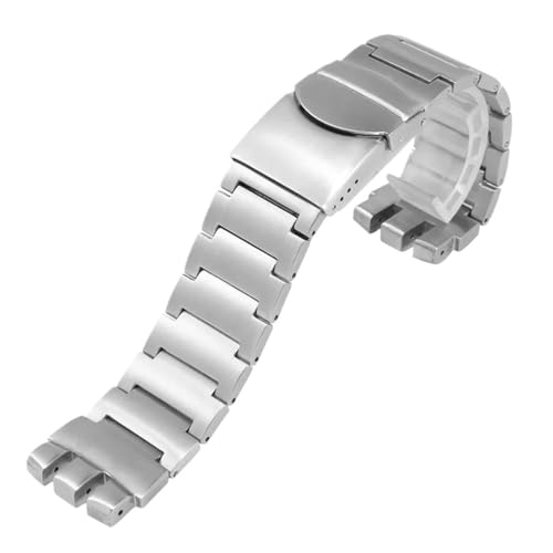 KTRSAVSSA Edelstahl-Armband massiv 23 mm Silber Schwarz kompatibel mit Swatch Herren Irony Big Size Uhrenarmband Faltschließe Armband Zubehör(Silver) von KTRSAVSSA