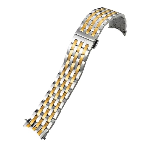 KTRSAVSSA Edelstahl-Armband mit gebogenem Ende, kompatibel Tissot T097 1853 T097407 T097410A, massives Metall-Uhrenarmband, goldene Armbänder(Silver gold,14MM_FOR T097) von KTRSAVSSA