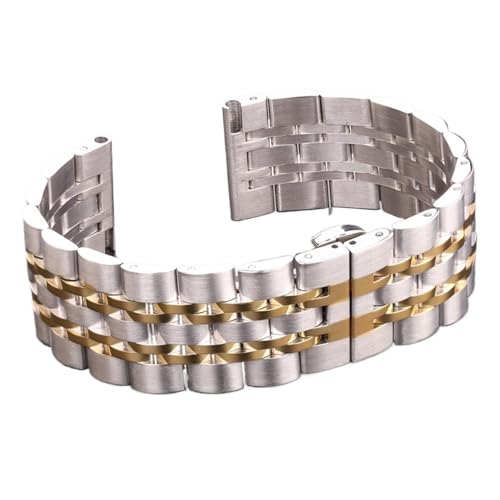 KTRSAVSSA Edelstahl-Uhrenarmband, Silber und Gold, 20 mm, 22, Damen Herren, gerades Endband, massives Metallarmband(Silver and Gold,20mm) von KTRSAVSSA