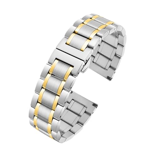 KTRSAVSSA Edelstahlarmband mit gebogenem Ende for Damen und Herren, Metallarmband aus Stahl(Silver gold,14mm) von KTRSAVSSA