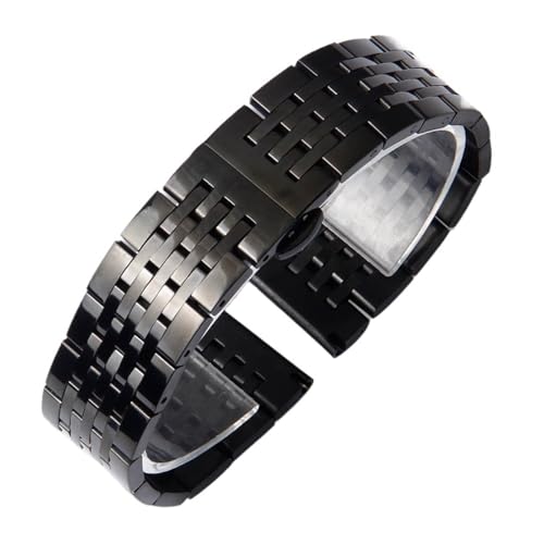 KTRSAVSSA Edelstahlarmband mit sieben Perlen, kompatibel mit Le Locle SeriesT41, Ersatzarmband for Uhren mit Ellenbogen 12–24 mm(Black,21mm) von KTRSAVSSA